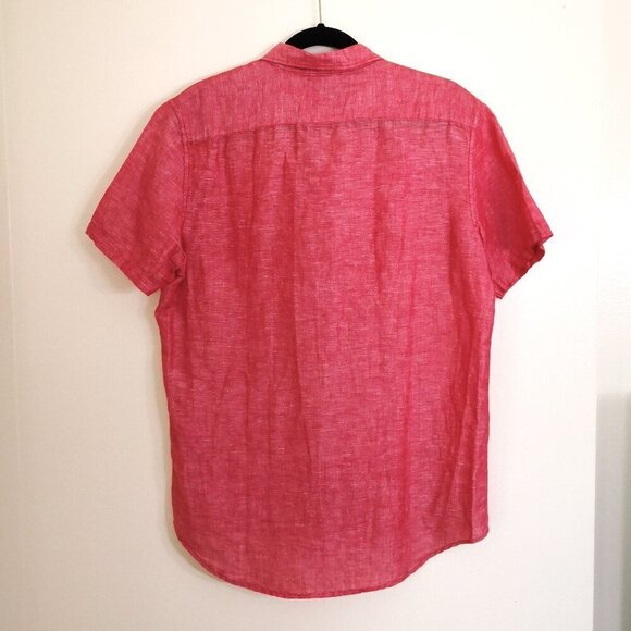 Michael Kors Men's 100% Linen Short Sleeve Button Down Shirt Red Heather Size M - Picture 3 of 4